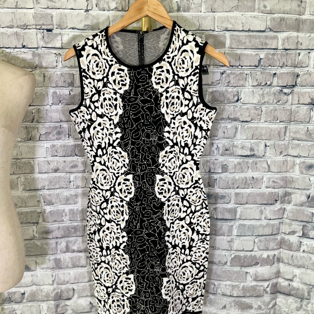 BCBGMaxAzria Black and White Floral Midi Dress